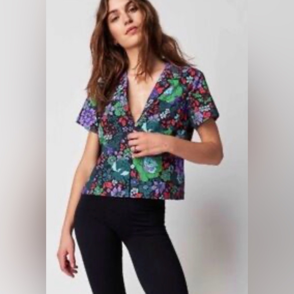 Free People Floral Print Button-Front Blouse